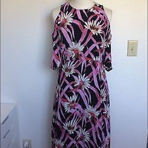 Black and pink floral cold-shoulder dress